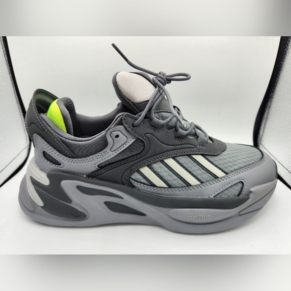 adidas Men's Gray and Black Chunky Sneakers with Neon Accent